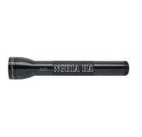 Black ML300L LED 3-Cell D flashlight with the name NGHIA HA engraved along the body