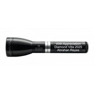 Gloss black ML150LRS rechargeable flashlight featuring an engraved appreciation message