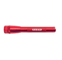 Red Mini Maglite Pro LED flashlight with Gerald engraving
