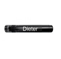 Black Solitaire LED key chain flashlight engraved with the name Dieter.