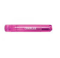 Pink Solitaire LED key chain flashlight with CHARLEE engraving