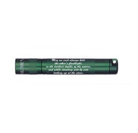 Dark green Solitaire LED key chain flashlight with custom engraving along the body.