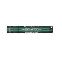 Dark green Solitaire LED key chain flashlight with custom engraving along the body.