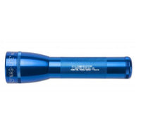 Blue ML25LT LED two cell C flashlight with knurled grip and custom engraving.