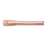 Rose gold Mini Maglite Pro LED flashlight with a custom engraving along the body.