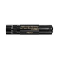 Black XL50 LED flashlight with 3-Cell AAA batteries and custom engraving along the body.