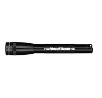 Black Mini MagLite Pro LED flashlight with white engraving along the body