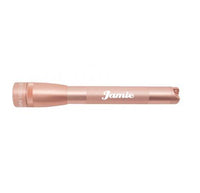 Rose gold Mini Maglite Pro LED flashlight with custom engraving along the body