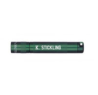 Dark green Solitaire LED key chain flashlight engraved with K. STICKLING