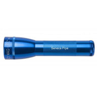Blue ML25LT LED 2-Cell C flashlight with Seneca Frye engraving.