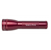 Red ML25LT LED 2-Cell C flashlight with Seneca Frye engraving.