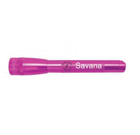 Pink Mini Maglite Pro LED flashlight with Savana engraved on the body