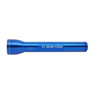 Blue ML300L LED 3-Cell D flashlight with P O GOLDIN #10218 engraving along the body.