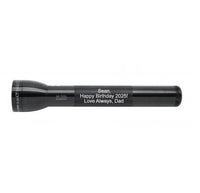 Black ML300L LED 3-Cell D flashlight with a personalized birthday engraving