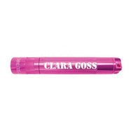 Pink Solitaire LED key chain flashlight with CLARA GOSS engraving