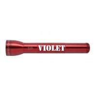 Red ML300L LED 3-Cell D flashlight with custom engraving VIOLET along the body.
