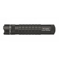 Black MAG-TAC CR123 LED flashlight with crowned bezel and Conor Randall engraving