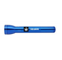 Blue ML300L LED 3-Cell D flashlight with SHADOW label and white cannabis leaf logo