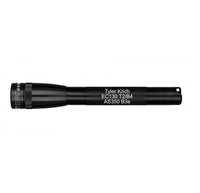 Black Mini Maglite Pro LED flashlight with custom engraving reading Tyler Krich EC130 T2/B4 AS350 B3e