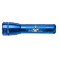 Blue ML25LT two cell C flashlight shown from a slightly different angle with Spartan branding