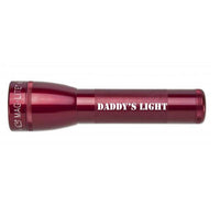 Red ML25LT two-cell C flashlight with DADDY'S LIGHT engraving along the body.