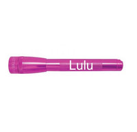 Pink Mini Maglite Pro LED flashlight with Lulu engraving