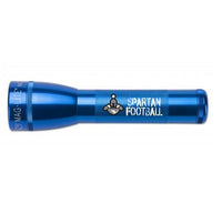 Blue ML25LT LED 2-Cell C flashlight with Spartan Football logo and custom engraving