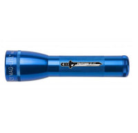 Blue ML25LT LED 2-Cell C flashlight with WAG LIFE engraving along the cap