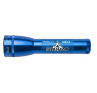 Blue ML25LT LED 2-Cell C flashlight featuring Spartan mascot and Coach Z engraving