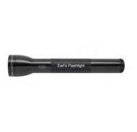 ML300L LED 3-Cell D flashlight in black with Earl's Flashlight engraving along the body