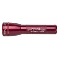 Red ML25LT LED 2-Cell C flashlight with engraved message Josephine Merry Christmas 2025 Love Always Dad