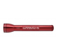 Red ML300L 3-Cell D flashlight with custom engraving along the body.