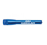 Blue Mini Maglite Pro LED flashlight with KBS Clovis NM engraving
