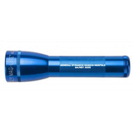 Blue ML25LT LED 2-Cell C flashlight with custom engraving along the body