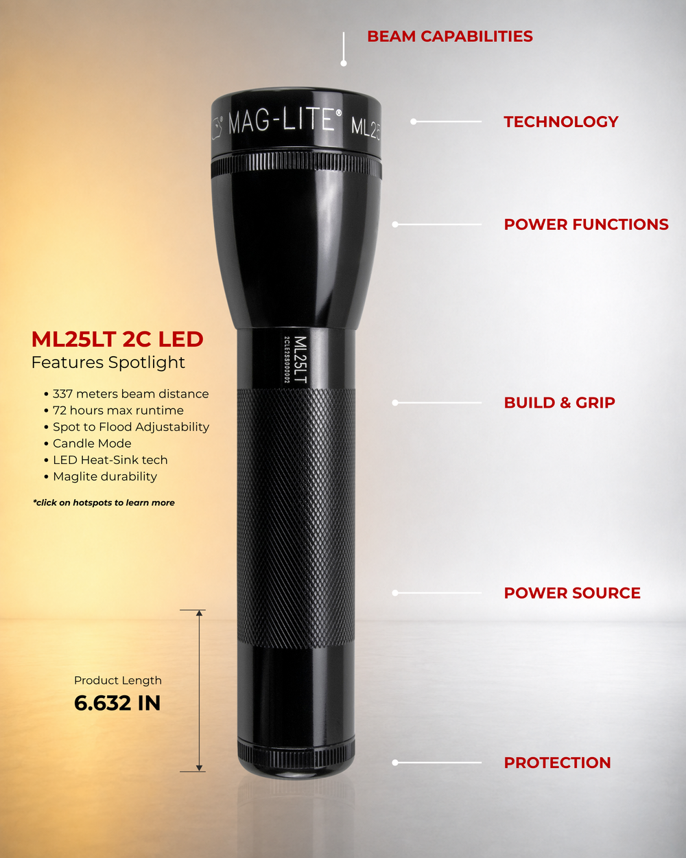 Maglite ML25LT LED 2-C-Zellen-Taschenlampe Rot Gravur