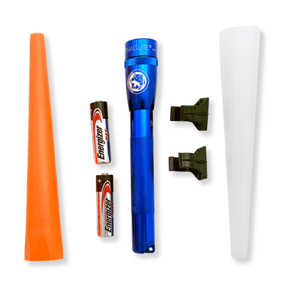 MINI MAGLITE AA 2 CELL PRO LED FLASHLIGHT, BLUE, with APA LOGO BUNDLE