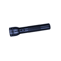Dark blue Maglite Classic 2D flashlight with knurled grip shown diagonally along the bottom edge on a black background.