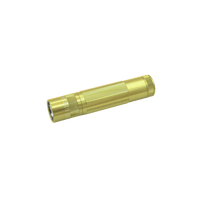 Gold Maglite XL50 LED flashlight diagonally across the lower right