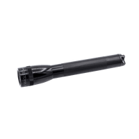 Black Mini Maglite Classic AA flashlight shown at a shallow angle with knurled grip.