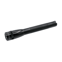 Close-up of a black Maglite LED AA flashlight with knurled grip and metal head.