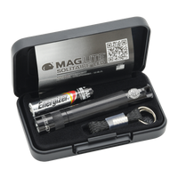 Maglite Solitaire LED flashlight inside a NASAR case with a QR code label on the lid