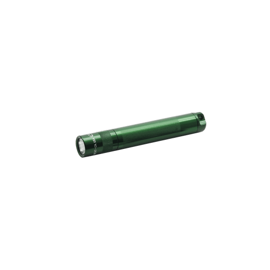 Green Solitaire Classic Flashlight with knurled grip shown along the bottom edge against a black background