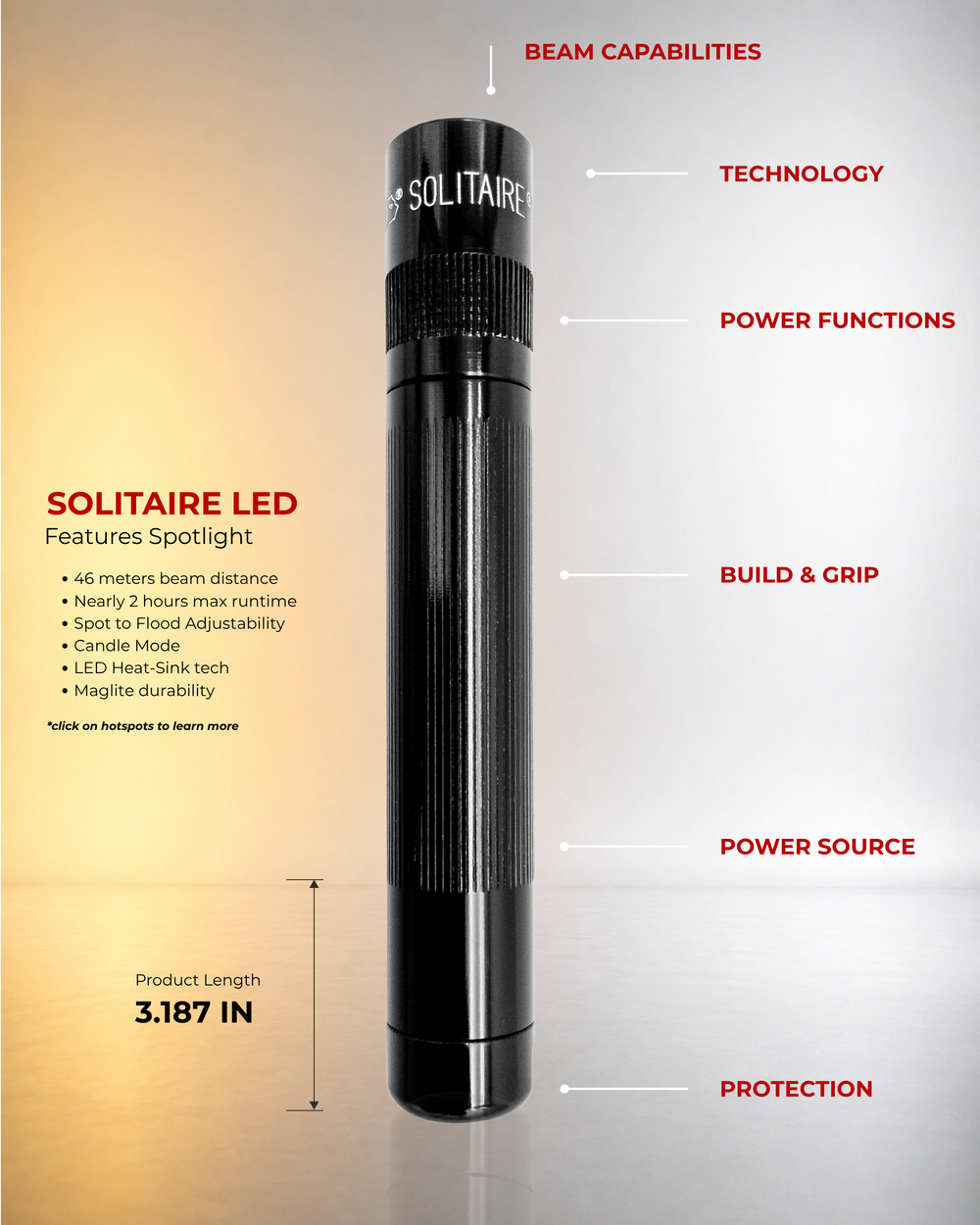 Solitaire LED-Schlüsselanhänger-Taschenlampe Schwarz Gravur – Maglite