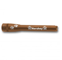 Brown Mini Maglite Pro LED flashlight with Hershey engraving and paw prints