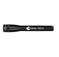 Black Mini Maglite Pro LED flashlight engraved with SEAL TECH