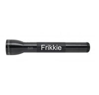 Black ML300L LED 3-Cell D flashlight with Frikkie engraved on its body