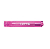 Pink Solitaire LED key chain flashlight engraved with Kennedy