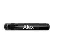 Black Solitaire LED key chain flashlight engraved with Alex