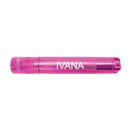 Pink Solitaire LED keychain flashlight engraved with IVANA
