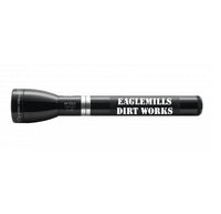 Gloss black ML150LR rechargeable flashlight with EAGLEMILLS DIRT WORKS branding
